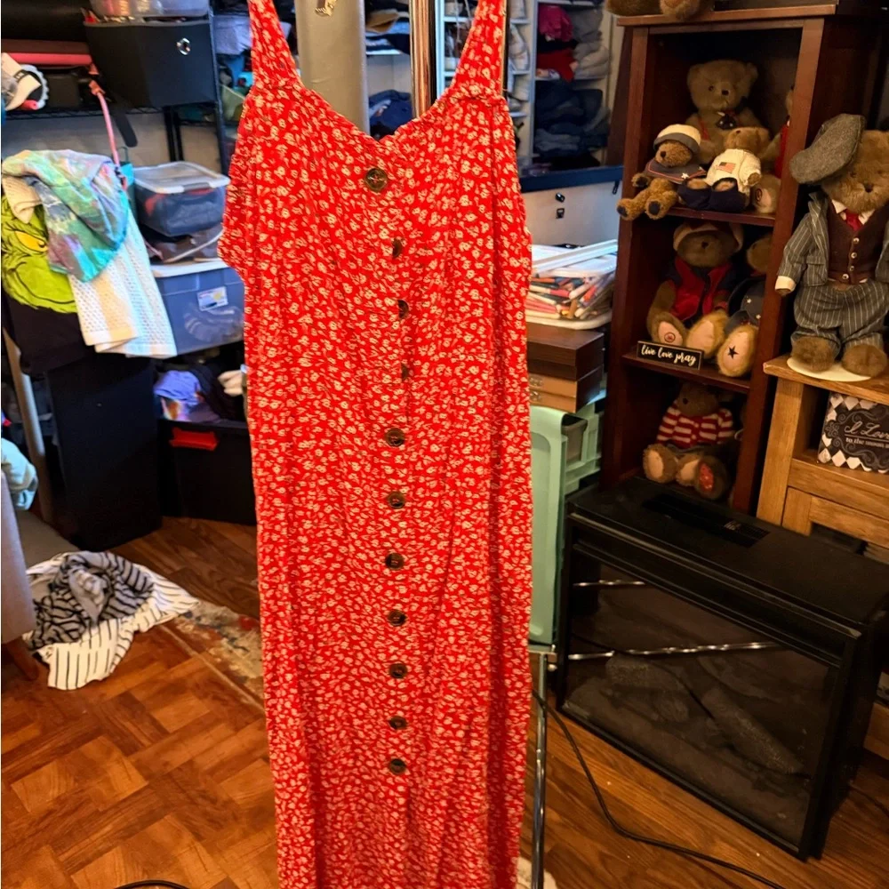 Red Floral Button-Down Dress size L - Picture 8 of 8